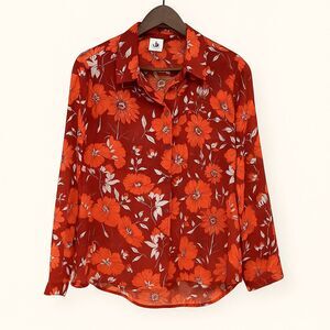 Cabi Shirt Womens S Hothouse Scarlet Floral Button‎ Down Sheer Romantic Artsy